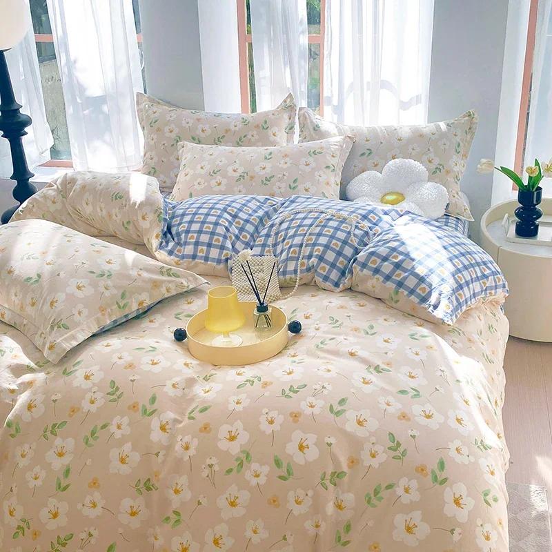 Cotton Floral Duvet Cover Twin Queen Botanical Flower Bedding Set Reversible Comforter Cover with 2 Pillowcases for Girls Women