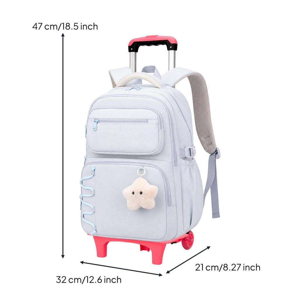 Wheeled School Backpack MultiCompartment Rolling Rucksack with Handle Side Compartment Book