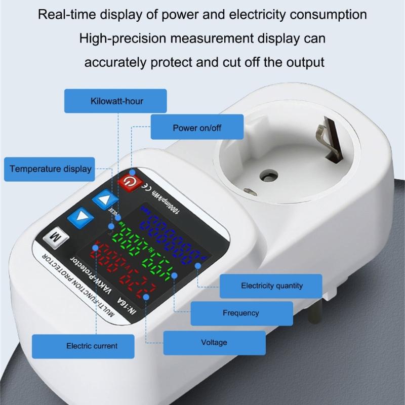 16A Automatic Voltages Current Protector EU Socket with Fault Detection & Factory resets Upgrades for Home Appliances