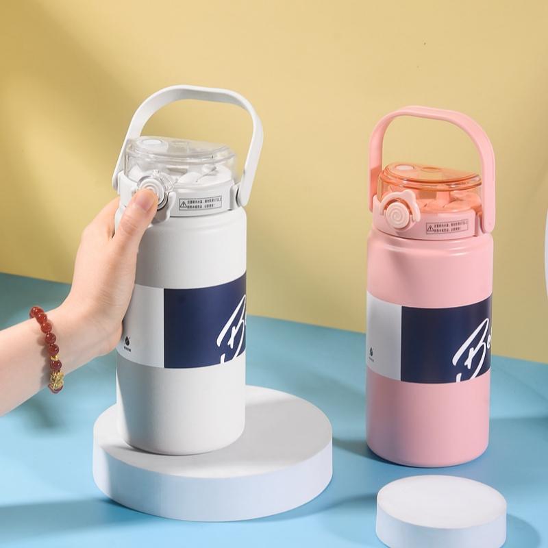 1000ML Stainless Steel Insulated Tumbler Large Capacity with Handle, Ice-Keeping and Thermal Straw, Portable Sports Water Bottle
