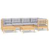 Vidaxl 7-Cz. Garden Lounge Set, Grey Cushions, Pine