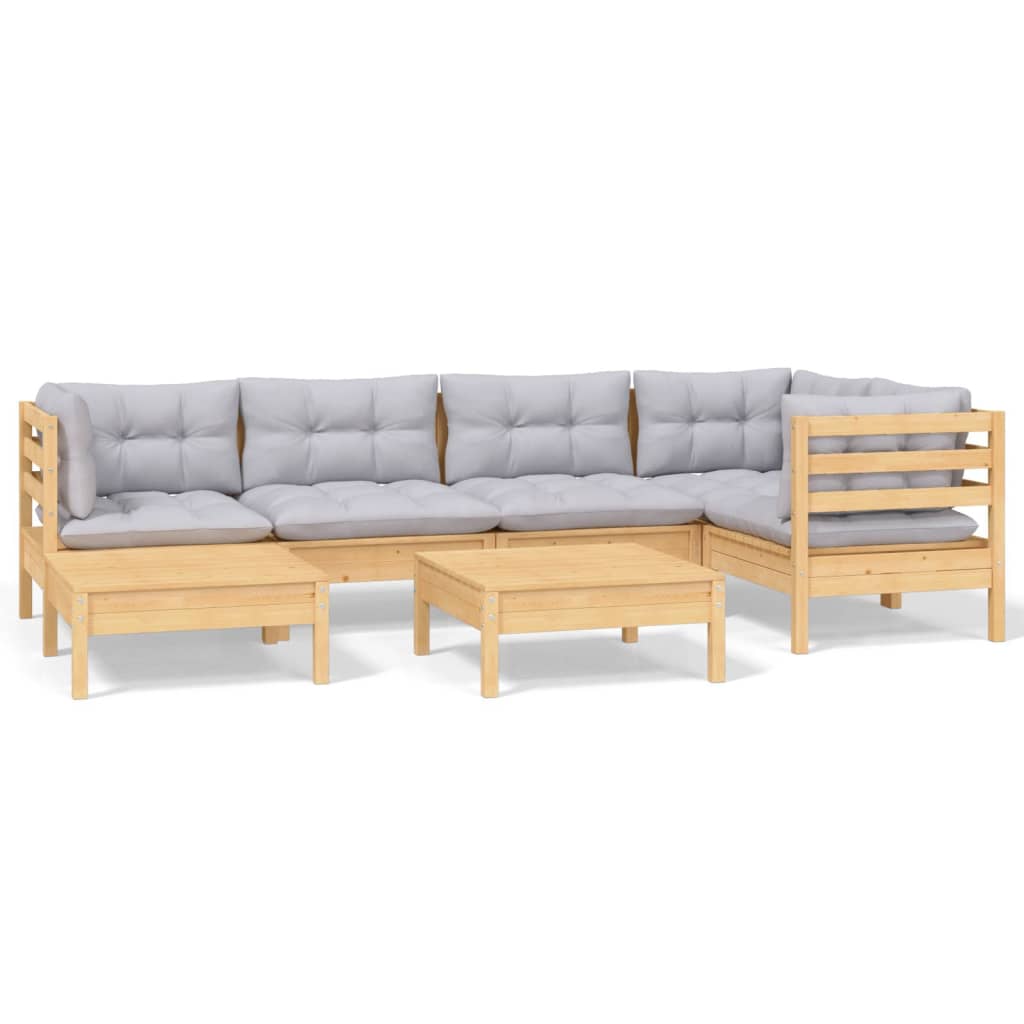 Vidaxl 7-Cz. Garden Lounge Set, Grey Cushions, Pine