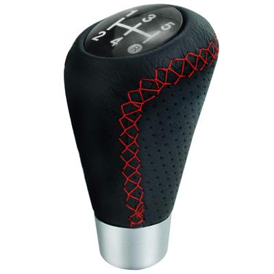 Lunsom 5 Speed Shift Knob PU Leather Car Gear Shift Lever Shift Knob Replacement for Manual Car (Red Stitch)