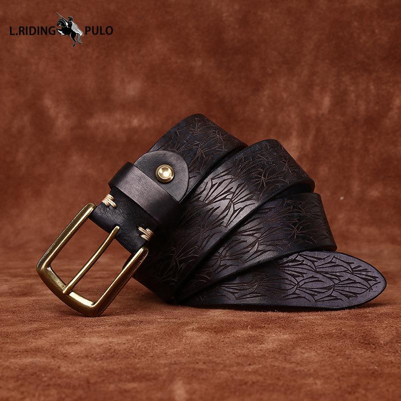 Personalized Carved Design Thickened Retro Genuine Leather Belt Men's First Layer Cowhide Casual Belt