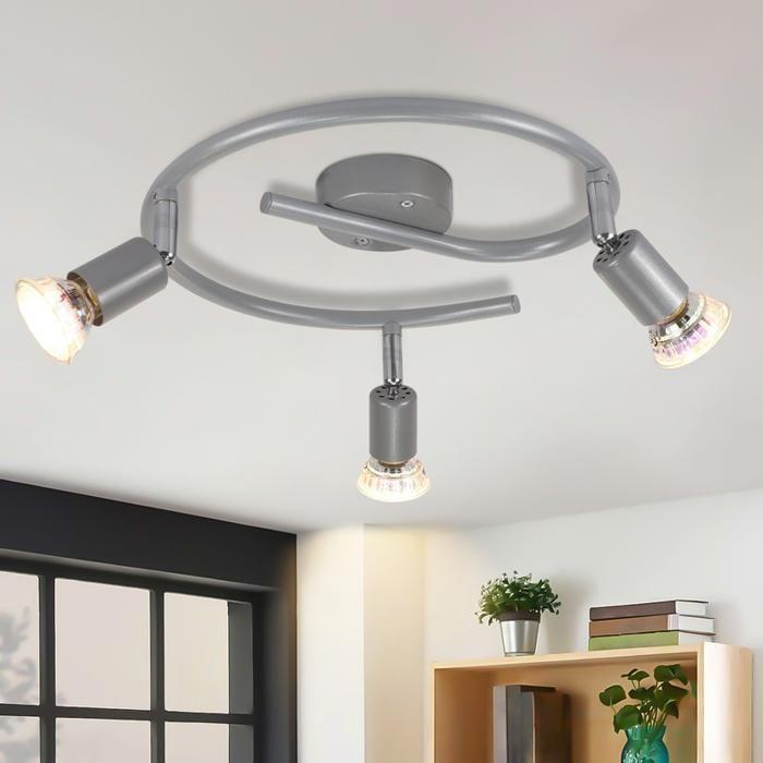 Plafonnier 3 Spots Orientables NETTLIFE - GU10 9W, Métal Gris, ampoule non fournie, pour Salon, Chambre, Cuisine, Couloir, Bureau