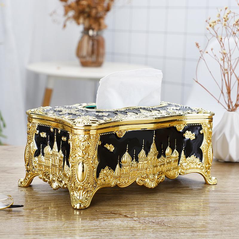 Creative European-style Castle Tissue Holder Storage Box Retro Acrylic Paper Box High-end Cafe Home Kitchen Fashion Paper Box