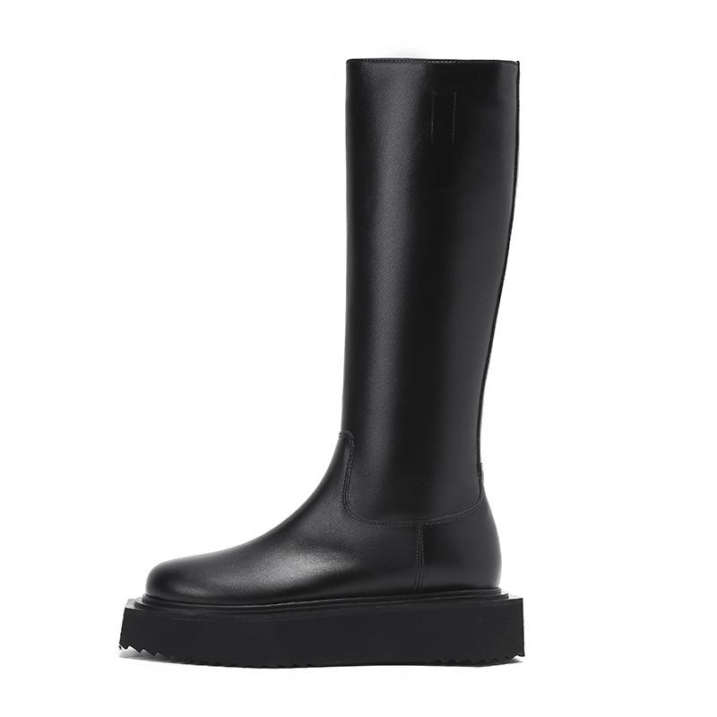 

Haute couture tire cow new cigarette pipe short boots women s thick-soled medium tube cigarette fashion boots niche Martin boots muffin bottom 40