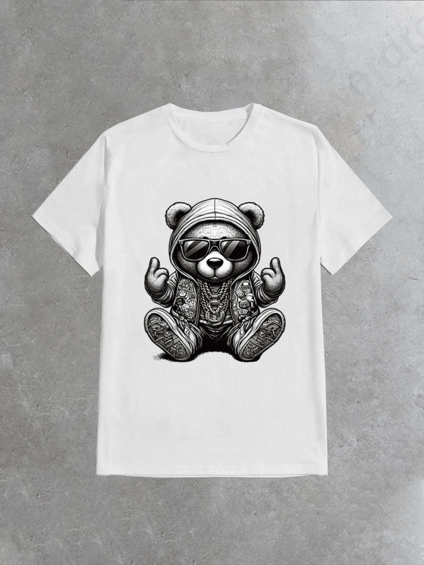 

Unisex s Printed T-Shirt With Stylish Hip Hop Teddy Bear XXL