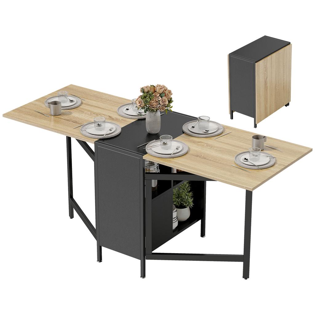 Folding Dining Table with Drop Leaves 4 Compartments 3 Shapes for Kitchen Living Room 169x60x75 cm Dark Natural