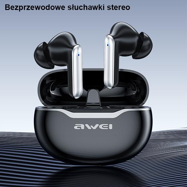 Słuchawki Bluetooth 5.3 AWEI T50 TWS z stacją dokującą Czarne