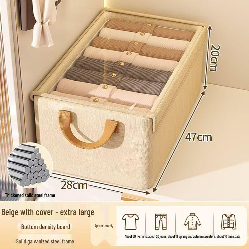 Foldable Steel Frame Fabric Storage Box with Lid for Clothes