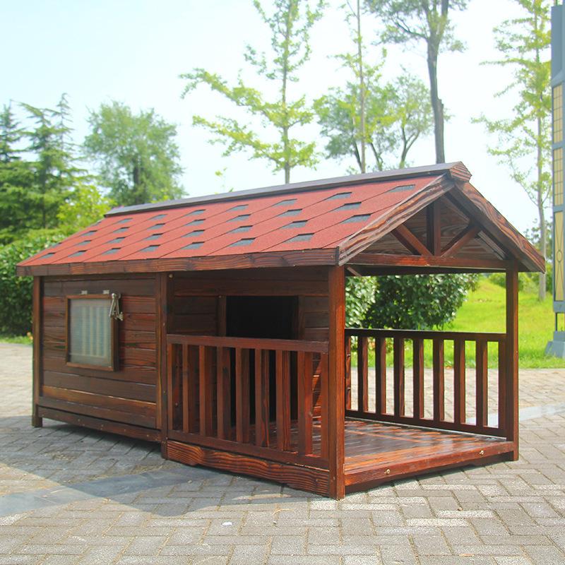 Rainproof Wooden Outdoor Dog House for German Shepherds and Golden Retrievers