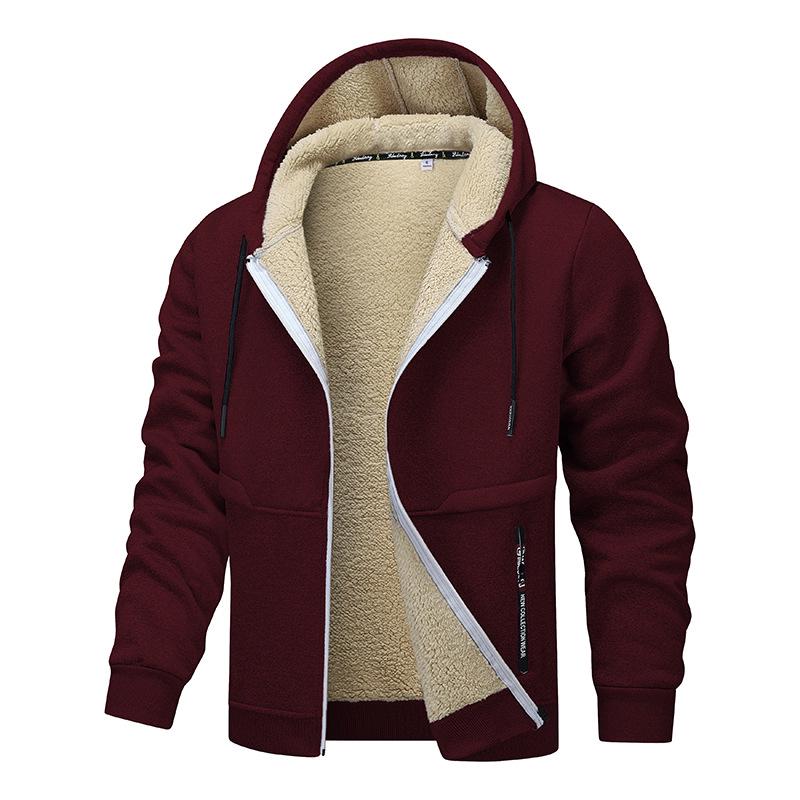 Men's European Lamb Wool Hooded Sweatshirt - Autumn/Winter Velvet-Thickened Baseball Jacket