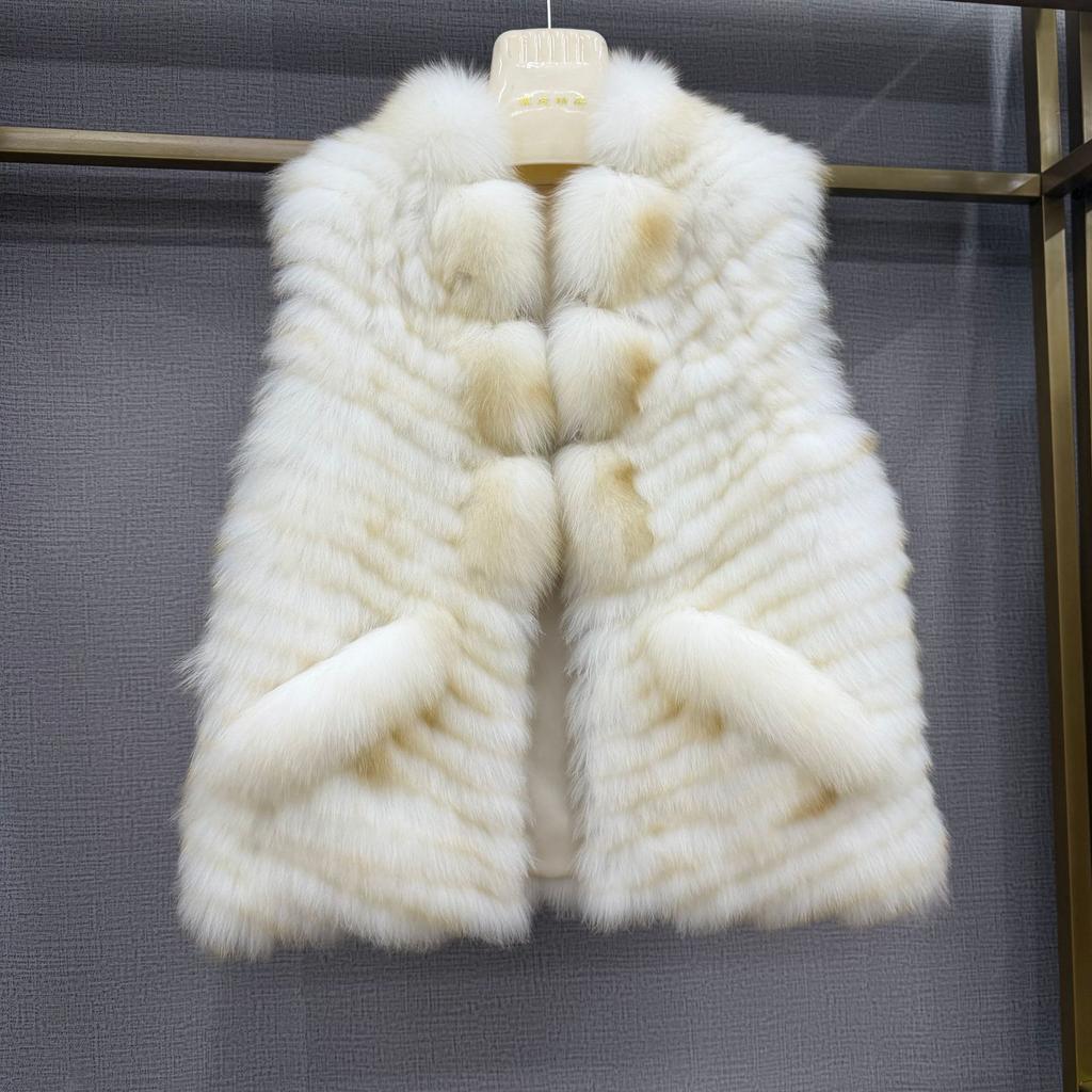 Internet celebrity Matsuma Bright Moon Fox Hair Car Stripe Vest Fashion Skinny Short Fur Vest Mao Mao Jacket Women