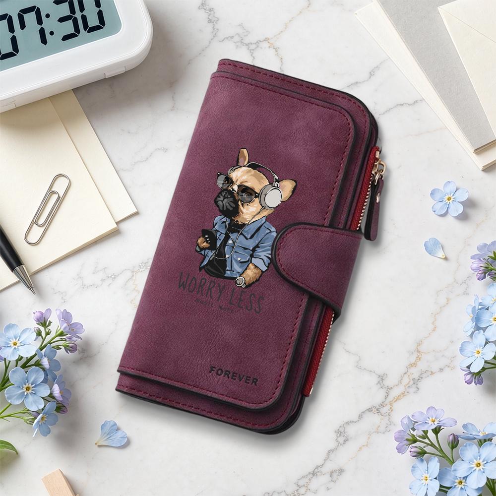 Fashion French Bulldog Print Long Wallet Casual Card Holder Purse