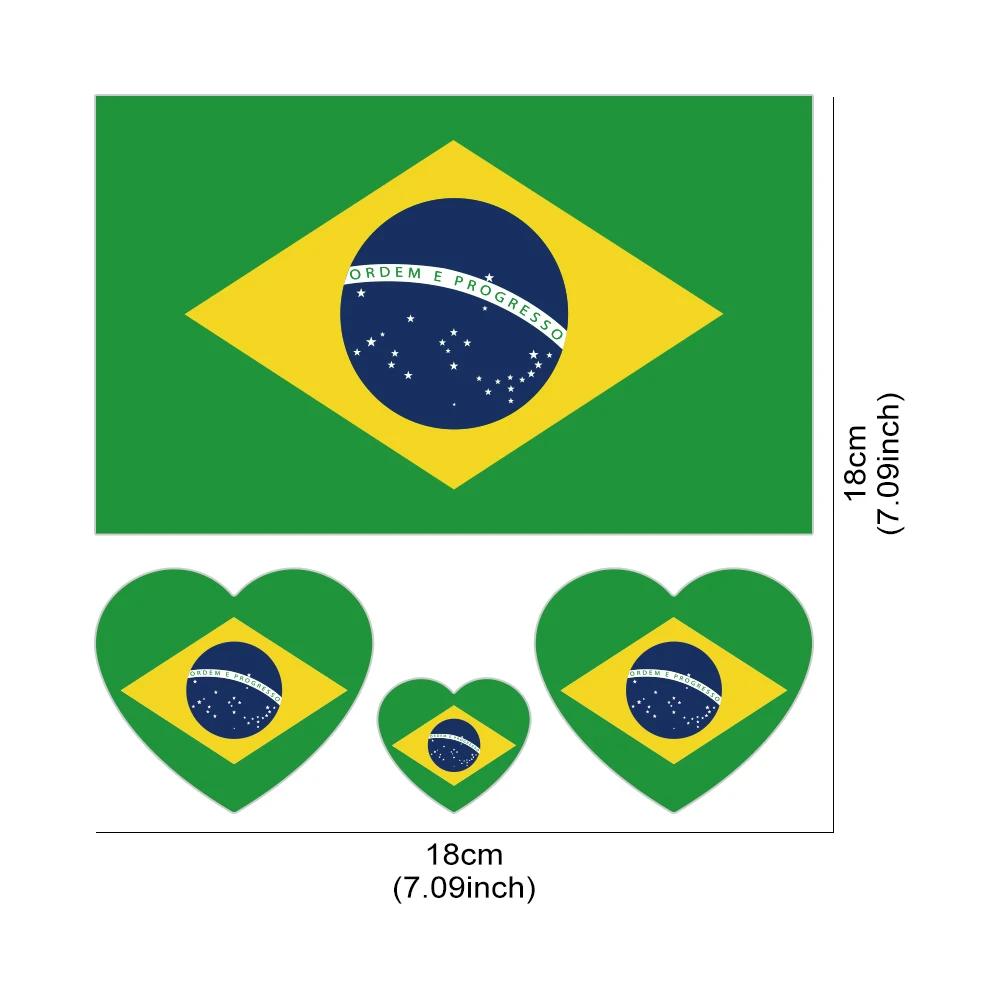4pcs Brazil Flag Heart Shaped Car Stickers Auto Motorcycle PVC Sticker Waterproof Styling Decal Car Exterior Accessories