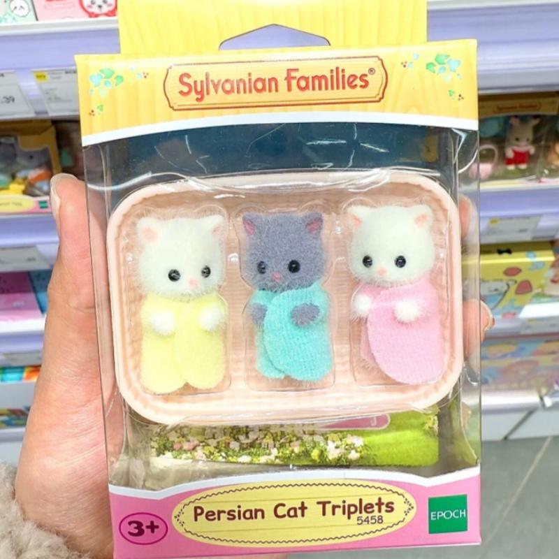 In Stock Sylvanian Families Triplet Series Anime Mini Baby Persian Cat Action Figure Doll Accompanying Parent-Child Toy Kid Gift