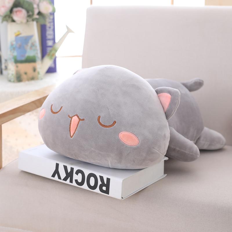 Kawaii Cat Plush Toy Stuffed 35cm 50cm 65cm Lying Cat Pillow White Grey Kids Toys Birthday Gift for Children