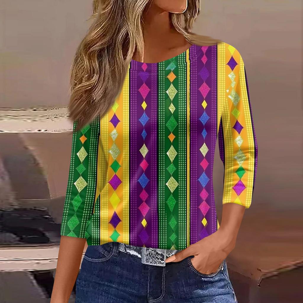 Blusas de mujer con mangas 3/4 largas, estampado floral, estilo vintage, informales, holgadas, con cuello redondo, camisas de talla grande