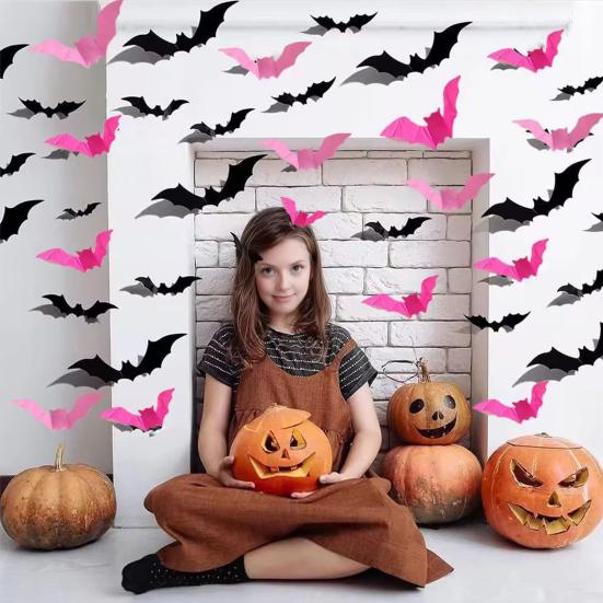 72/120Pcs 3D Bat Wall Stickers Realistic Pattern Easy to Install Wall Decals Halloween Decorations Party Supplies