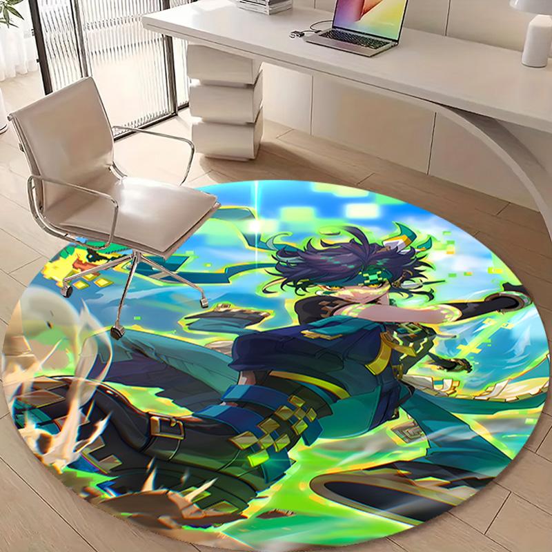 1pc Genshin Impact Kinich1 Design Printed Area Round Carpet for Bedroom Living Room Home Decor Rugs Mat Non Slip Mat Rug for Bedside
