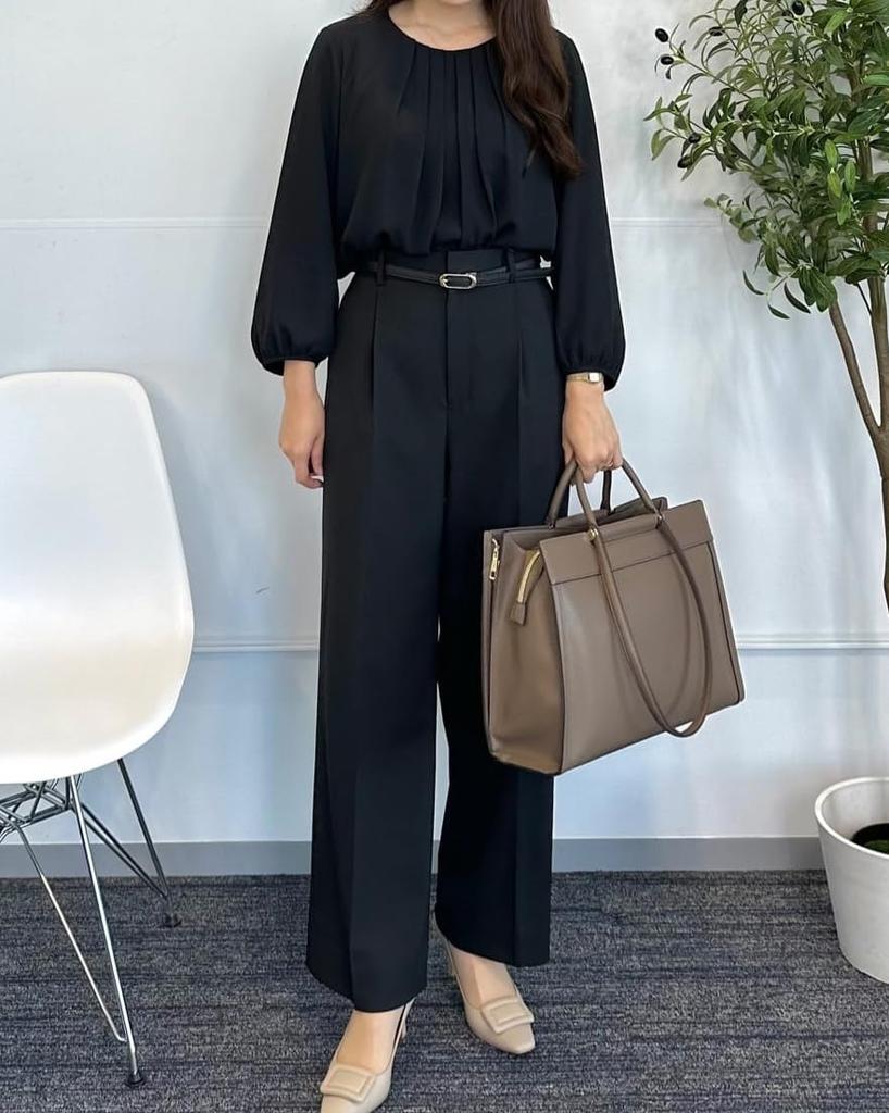 25SS Sleeve Tuck Design Blouse HB225MT98 Black L Three-Quarter