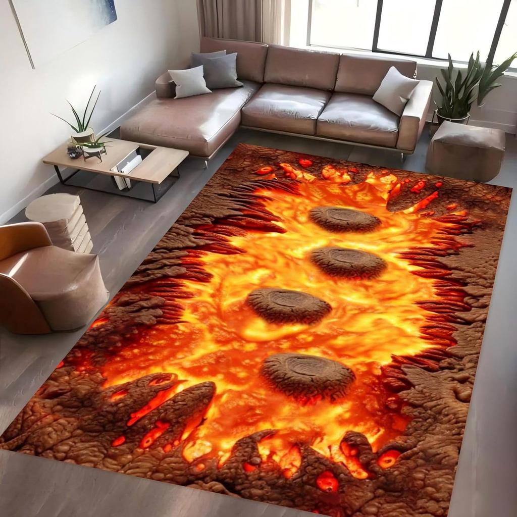3D Optical Illusion Lava Area Rug Rock Cracks Print Floor Is Lava Rug,Fun Abstract Lava Play Mats for Children Playing Carpet