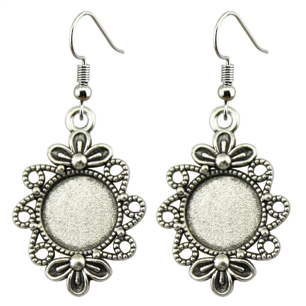 Passend für 12mm Glas Cabochon Antik Silber Farbe Zinklegierung Hängeohrringe Haken Ohrring Basis Fassung Ohrring Zubehör