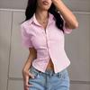 Women's Summer New Casual Versatile V-Neck Striped Short Sleeve Shirt Top
