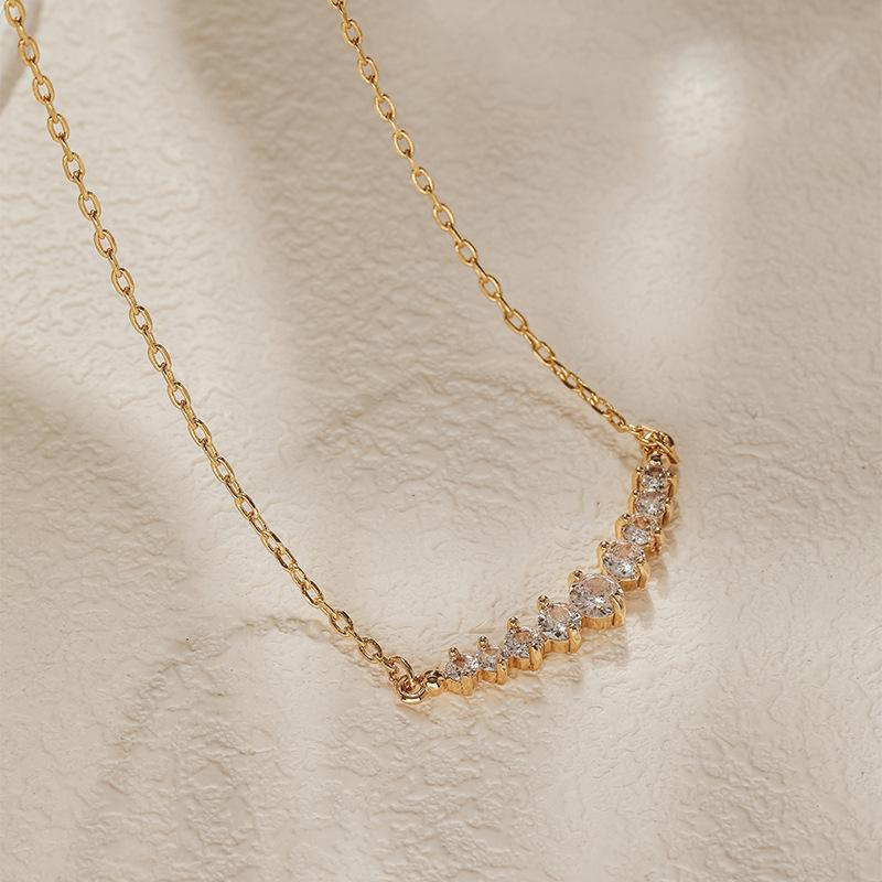 Gold Plated Curved CZ Smile Pendant Necklace