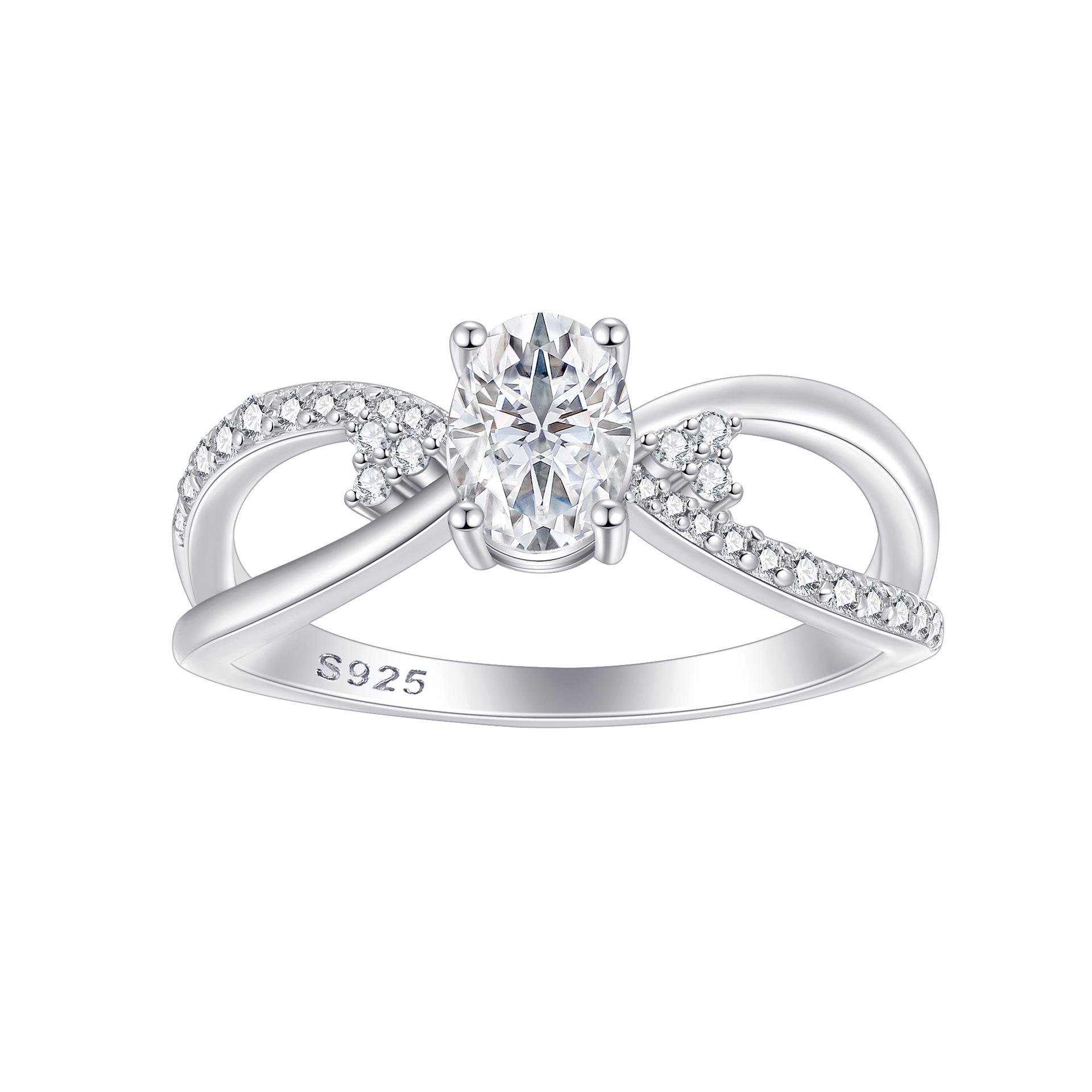 Silver Ring with Zircon Bow and Cross Design - S925 Sterling Silver 1ct Light Luxury Jewelry US 5