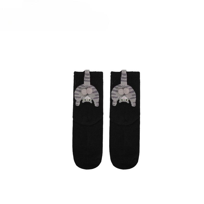 Spring and Summer Couple Socks Cute Mid Tube Versatile Women's Pile Socks Four Season Socks Cartoon Cat Jingle Egg