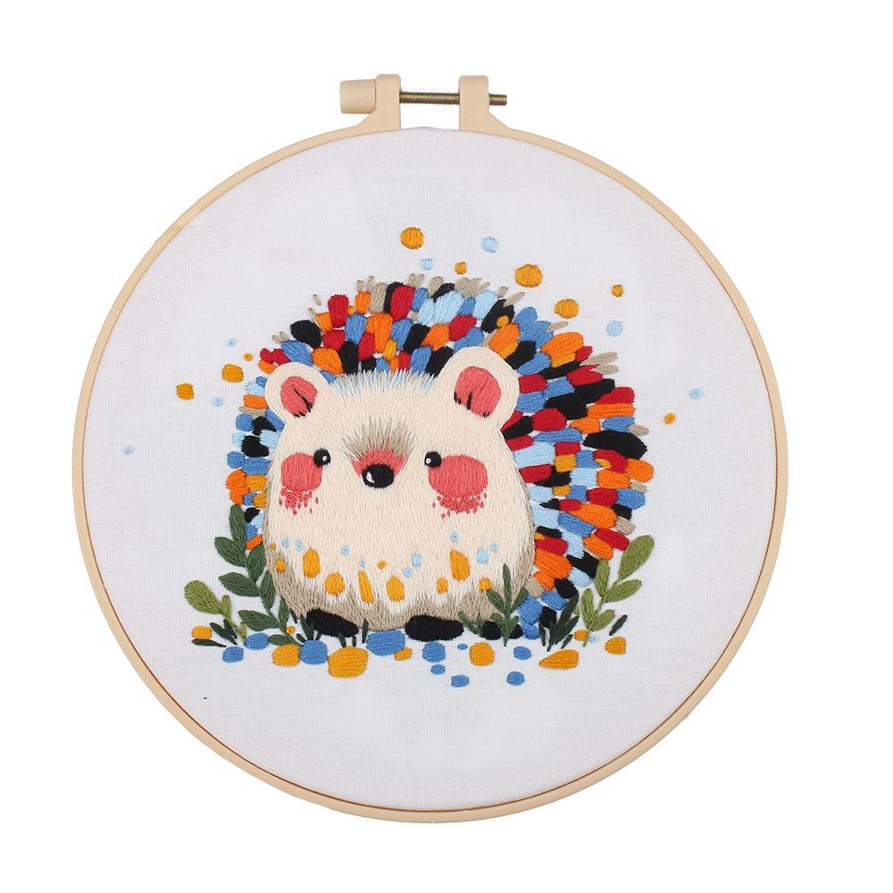 New Diy Handmade Embroidery Material Bag, European Abstract Animal Peacock Hedgehog, Needle And Thread Set