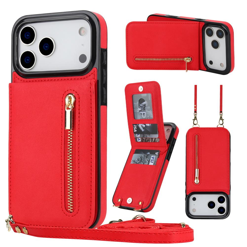 Wallet Zipper Crossbody Lanyard 4 Credit Card Slot Case For iPhone 17 Pro Max 17 Air 16e 16 1514 + 13 12 11 XR XS 8 Plus 7 Cover