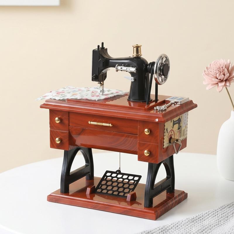 Vintage Sewing Machine Music Box Wooden Music Box Home Decor Gift Living Room Bedroom Dining Table Decor