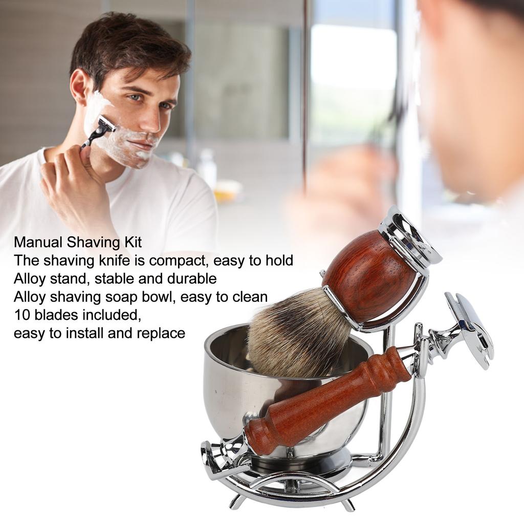Herren Rasurpflege Set mit Ersatzklingen Manueller Bartschneider Rasierpinsel und Messerset