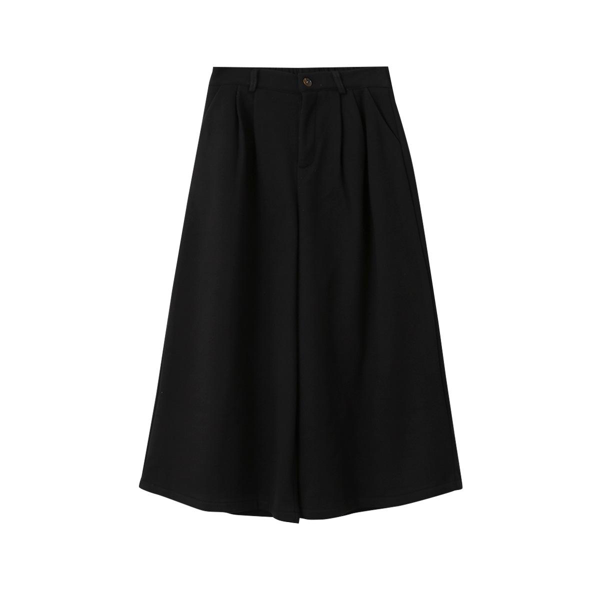 Ou Fan Women s Black High-Waisted Velvet-Lined Wool Pants - Slimming, Wide-Leg, Nine-Tenth Length (Model 11035) Medium