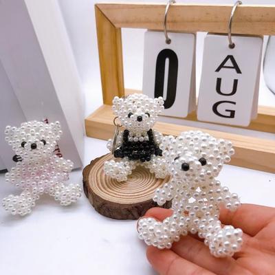 Faux Pearl Bear Rabbit Keychain Pendant Handmade Braided Lightweight Charm Key Chain Backpack