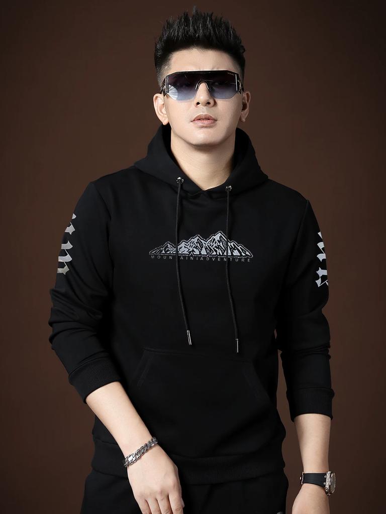 European-Style Men's Hooded Sweatshirt with Trendy Lettering and Gold Stamping, Casual Pullover Jacket, New Autumn/Winter 2025 Men's Top