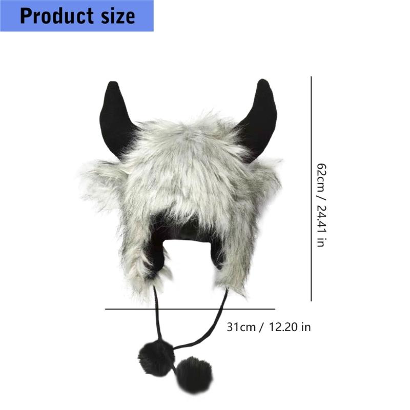 Cappello Invernale Peluche Corna di Toro, Morbido Cappello da Trapper con Copertura per le Orecchie e Laccetti per il Mentone per Uso Esterno, Foto e Viaggi
