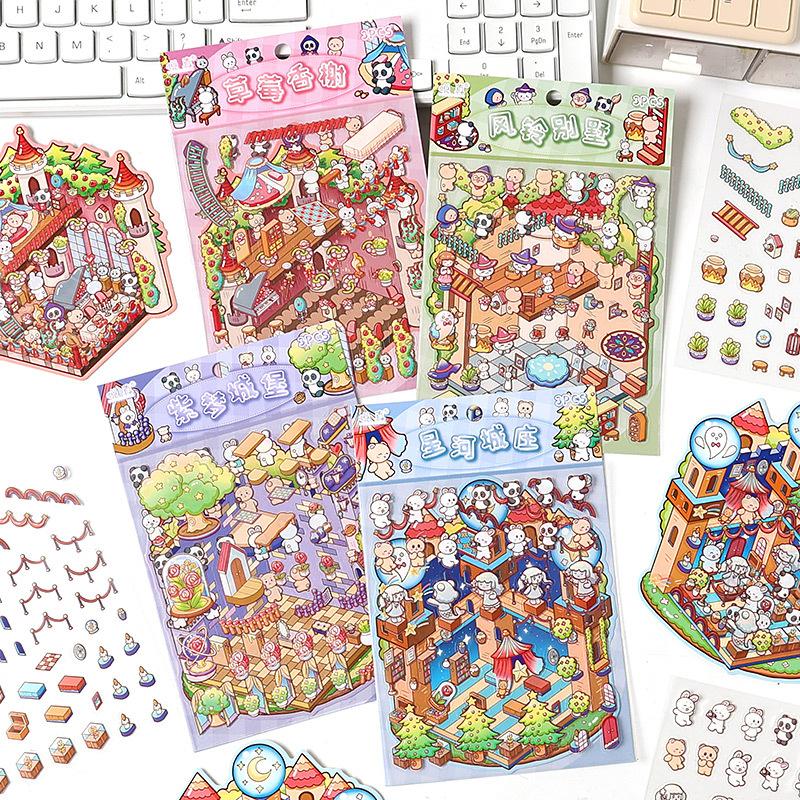 3D Dream Castle Scene Stickers Creativity Decorative Hand Account Diary Album Scrapbooking Material Craft Supplies