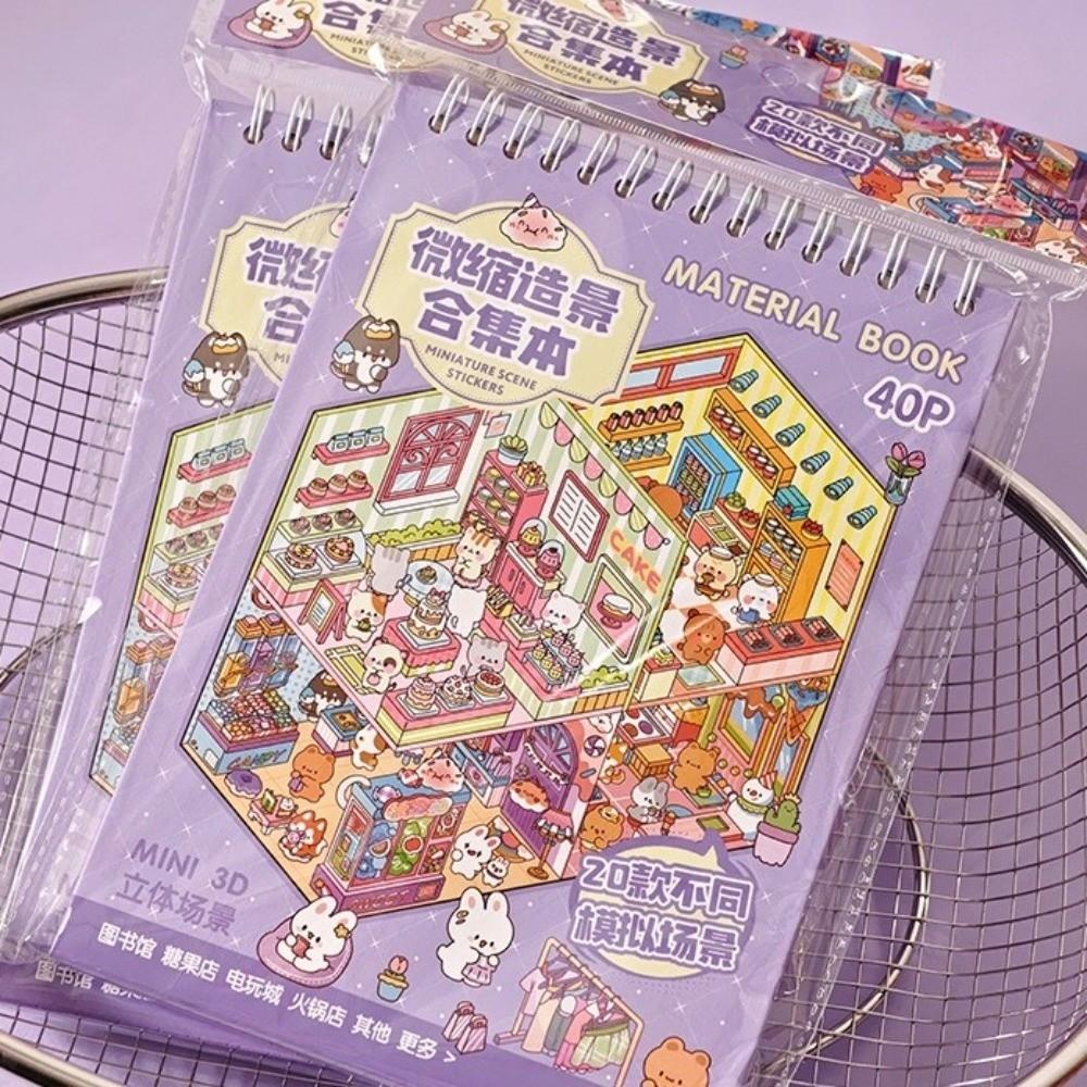 Layered House Miniature Scene Sticker Book 2D Flat Cartoon Collage Decor Stickers Daily
