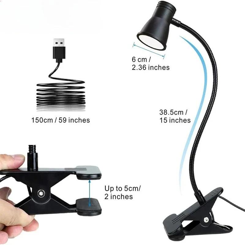 Clip-On Desk Lamp Portable LED Desk Lamp Desktop Book Lamp Timed Stepless Dimming USB Plug In Eye Protection Reading Study Lamp