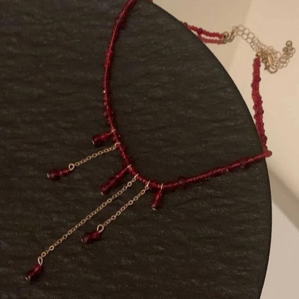 Red Blood Drop Necklace Tassel Halloween Choker Fashion Halloween Collarbone Chain  Girl