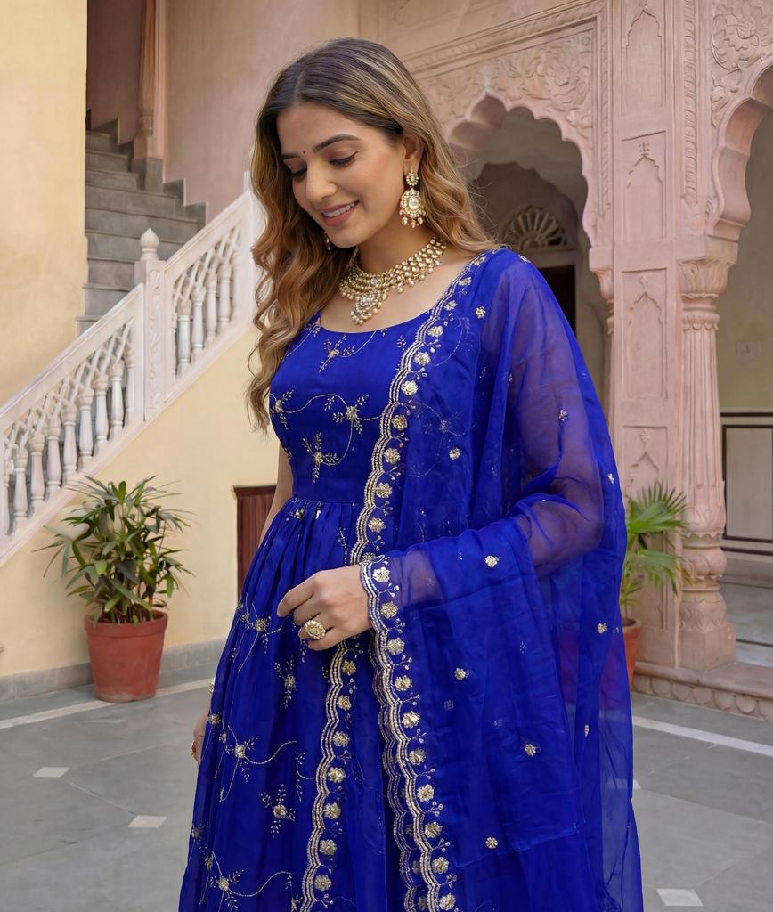 Donna Designer Anarkali Fandy Seta Abito Pantalone Dupatta Set Abbigliamento da Festa Bollywood Salwar Suit