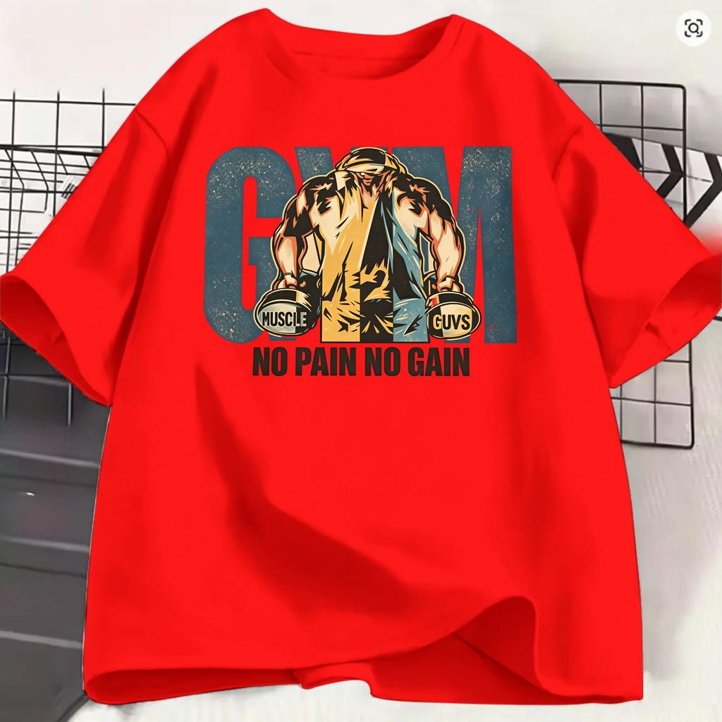 Unisexs TShirts Gym Bodybuilding Fitness Funny Pure Cotton Short Sleeve NO PAIN NO GAIN T Shirts O Neck Clothing 4XL 5XL 6XL