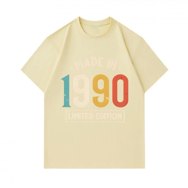 Men's 100% Cotton Crew Neck Short Sleeve T-Shirt, Retro Made In 1990 Limited Edition Print Casual Vintage Comfortable Summer Everyday Wear Graphic Tee