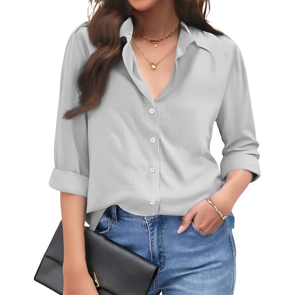 Women’s Long Sleeve Button Down Shirt Casual Collared Blouse Relaxed Fit Lightweight Top for Office Work Daily Wear