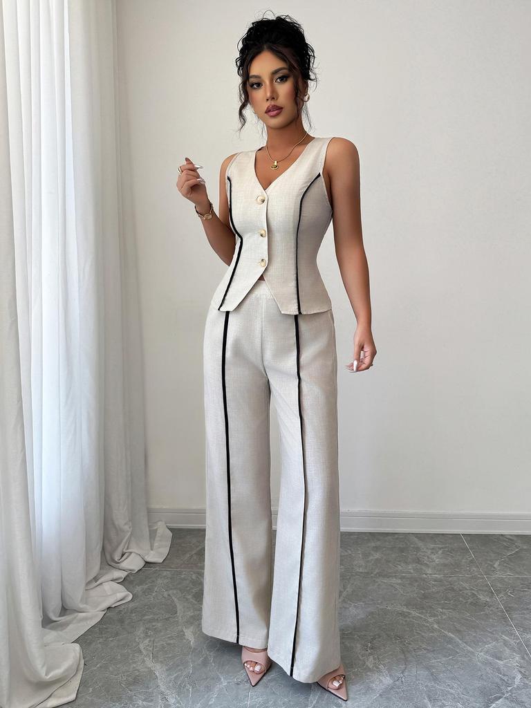 Spring/Summer 2026 Women's Color Block Sleeveless Suit Set - European & American Urban Spicy Style