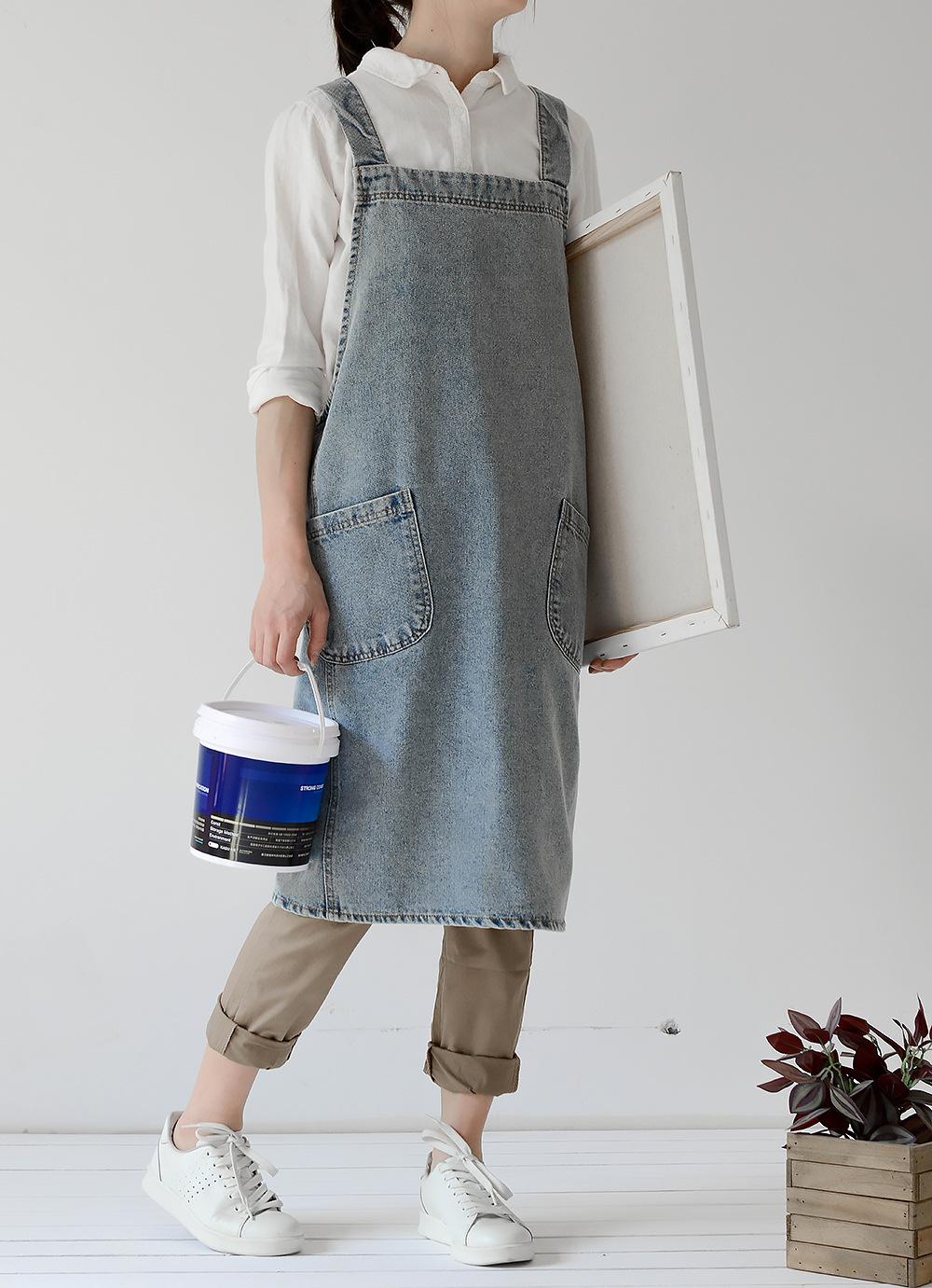 

Denim Apron with Adjustable Straps and Front Pockets Durable Work Apron for Kitchen Cooking Crafting and Gardening Use One Size